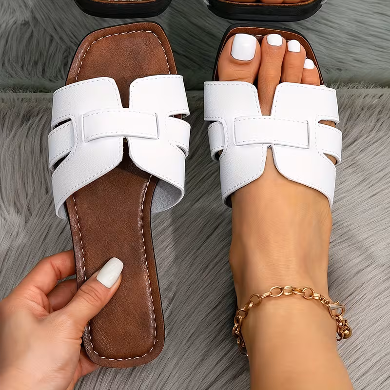 Women'S Fashion Spring Summer Flat Slippers, Minimalist Elegant Flat Sandals, Black Slides, White Outdoor Woven Women'S Slippers, Women Shoes